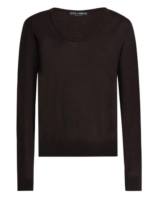 Dolce & Gabbana Black Scoop-Neck Long-Sleeve Top