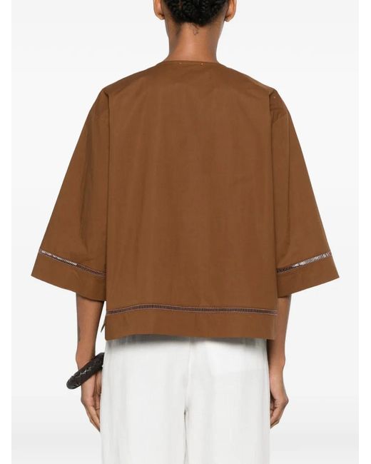 Forte_forte Brown Faggoting-Trim Wide-Sleeve Shirt