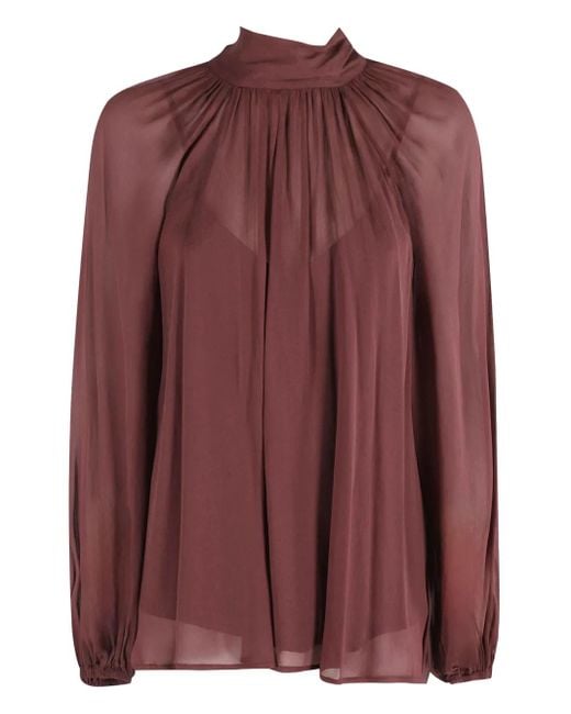 Isabelle Blanche Brown Semi-Sheer Blouse