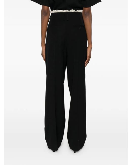Magda Butrym Black Crochet-Trim Belted Trousers