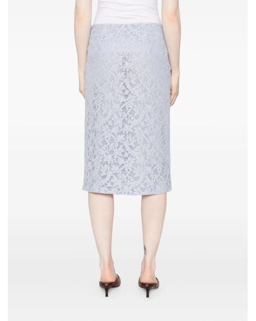 Blumarine Blue Lace Floral Midi Skirt