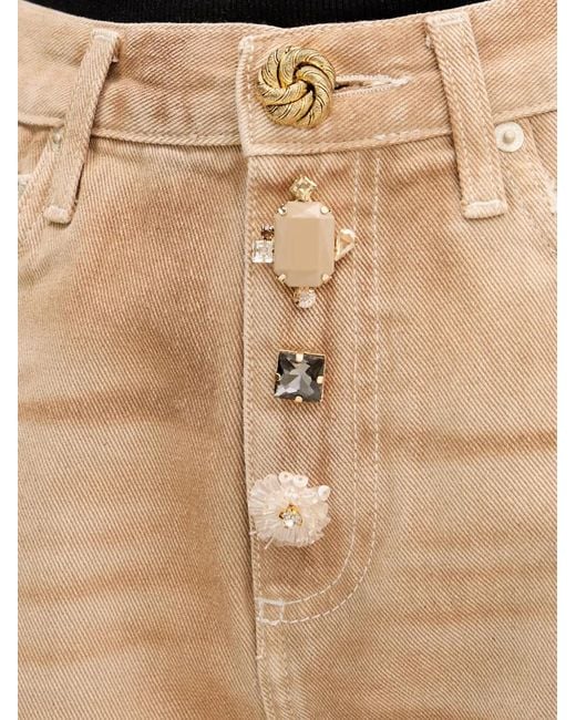 ViCOLO Natural Embellished-Button Raw-Cut Denim Shorts