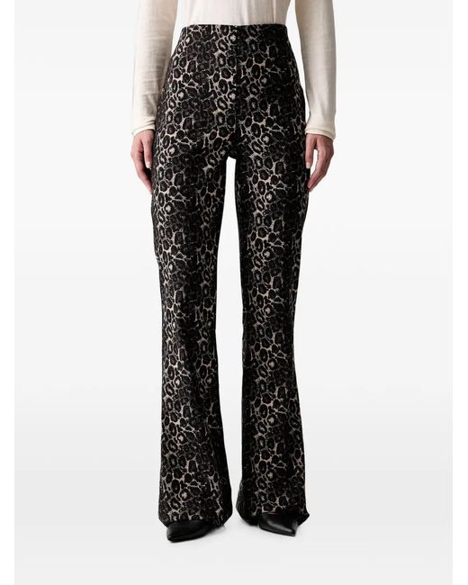 Joseph Ribkoff Black Leopard-Print Jacquard Trousers