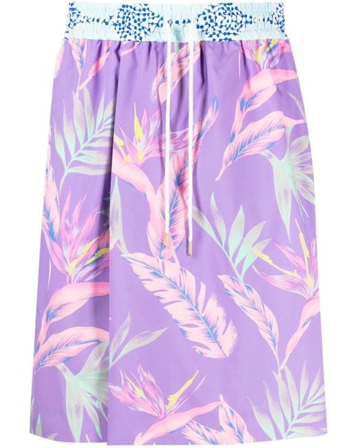 Fumito Ganryu Purple Botanical-Print Drawstring Shorts for men