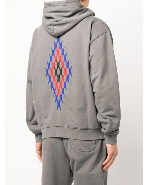Purple Brand Gray Artifact-Embroidered Long-Sleeve Hoodie for men
