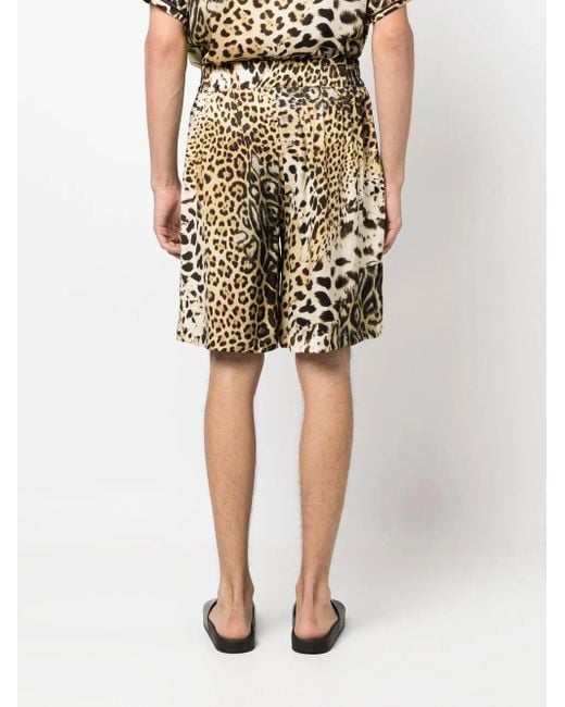 Roberto Cavalli Natural Printed Wide-Leg Shorts for men