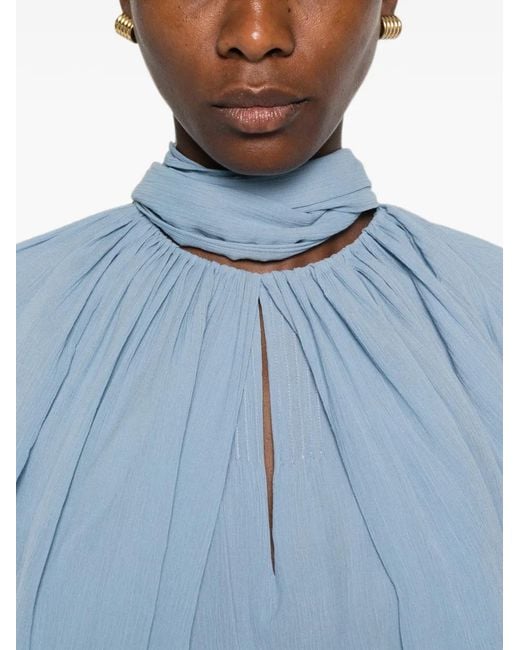 Dorothee Schumacher Blue Pussy-Bow Pleated Blouse