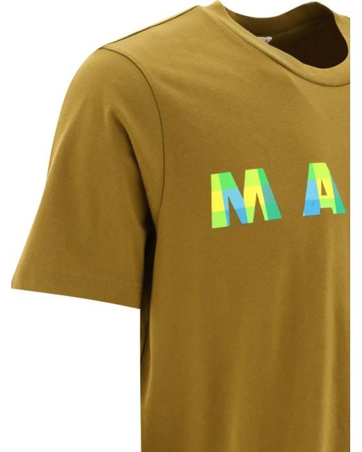 Marni Green Logo-Print Cotton T-Shirt for men
