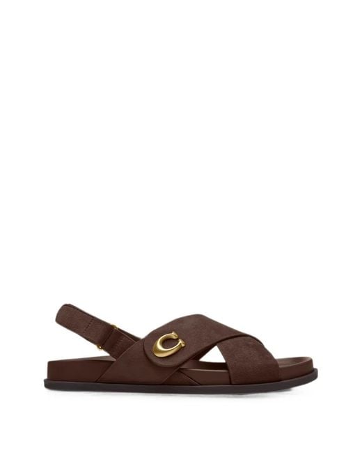 COACH Brown Sculpted C Criss Cross Sandals