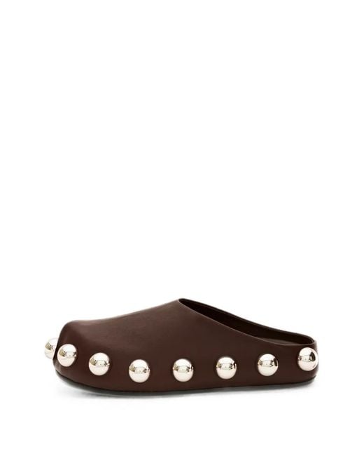 A.W.A.K.E. MODE Brown Gabi Stud-Embellished Leather Mules