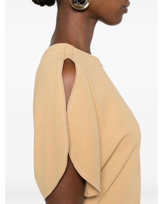 Victoria Beckham Natural Flutter-Sleeve Draped Dress