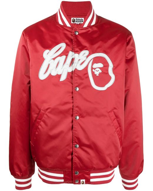 A Bathing Ape Red Logo-Patch Bomber Jacket for men