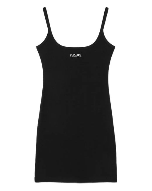 Versace Black Trägerkleid Mit Logo-Stickerei