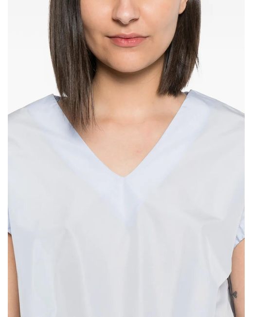 Herno White Polyester Drawstring-Hem V-Neck Top