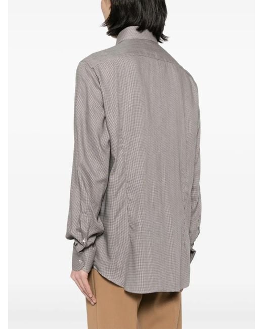 Corneliani Gray Houndstooth-Pattern Long-Sleeve Shirt for men