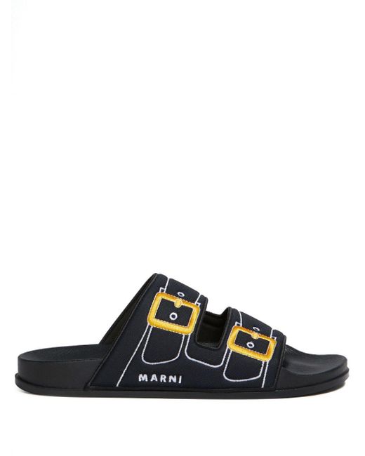 Marni Black Embroidered Slip-on Slides for men