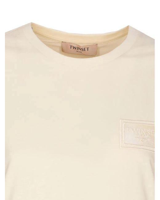 Twinset Natural Embroidered-Logo Crew-Neck T-Shirt