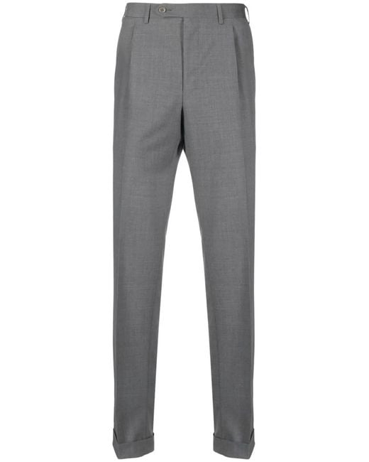 Canali Gray Straight-Leg Wool Tailored Trousers for men