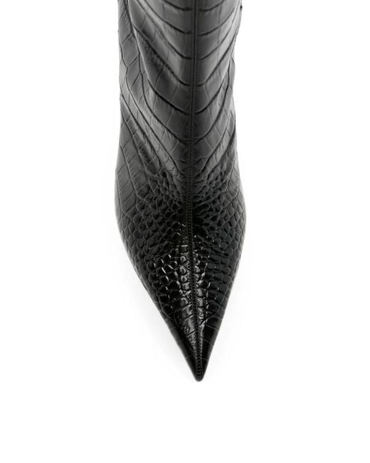 Paris Texas Black Vera Crocodile-Effect Leather Boots
