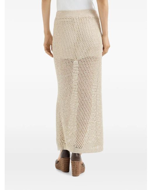 Brunello Cucinelli White Dazzling Texture Net Knit Skirt