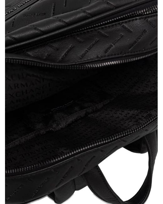 ARMANI EXCHANGE Black Embossed-Logo Grained-Effect Backpack for men