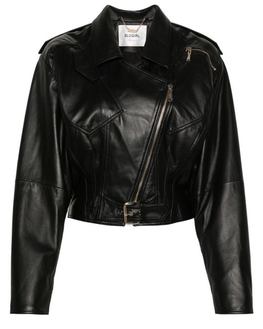 Blugirl Blumarine Black Rhinestone-Embellished Leather Jacket