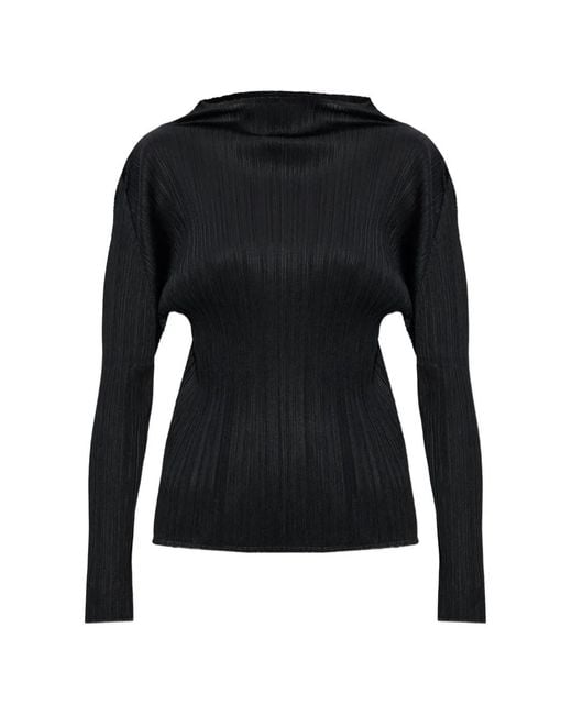 Pleats Please Issey Miyake Black Pleated Long-Sleeve Top
