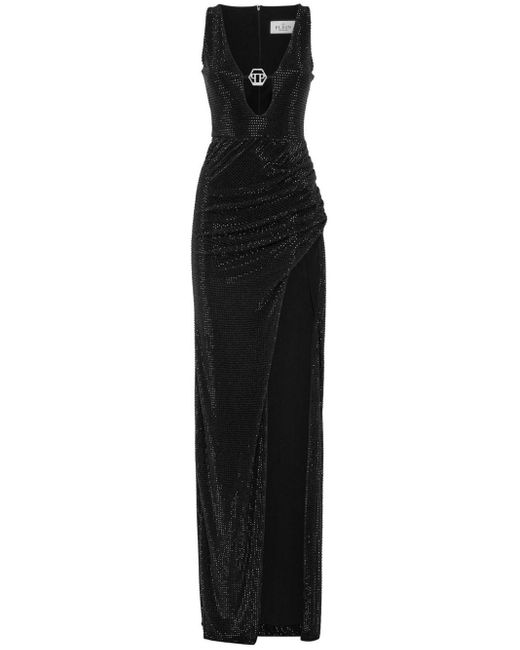 Philipp Plein Black Cut-out Draped Long Dress