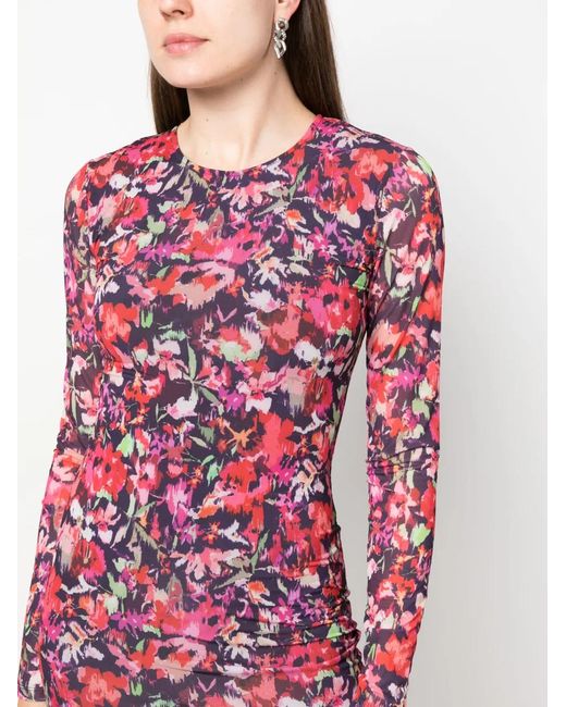 Patrizia Pepe Red Floral-Print Tulle Midi Dress
