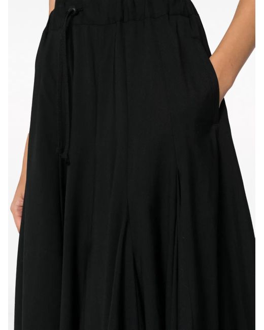 Yohji Yamamoto Black High-Waisted Wool Midi Skirt