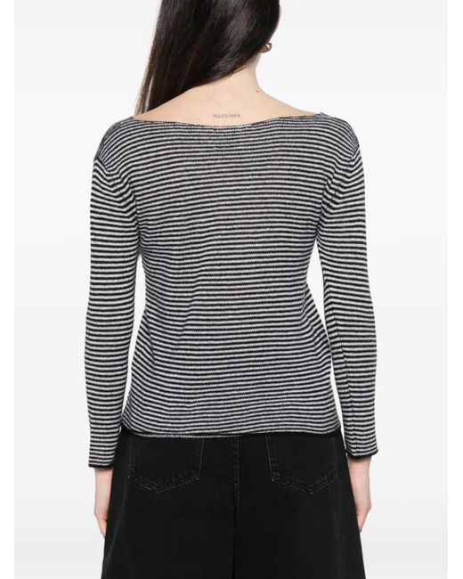 Be You Gray Striped V-Neck Sweater