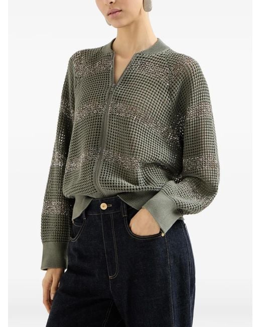 Brunello Cucinelli Green Striped Cardigan
