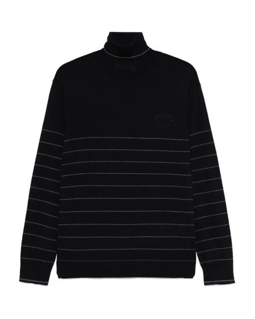 Iceberg Black Striped-Pattern Turtleneck Sweater for men