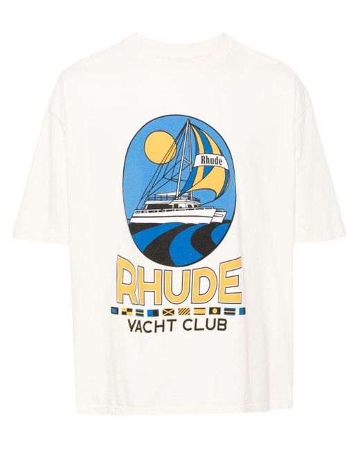 Rhude White Yacht Club Cotton T-Shirt for men