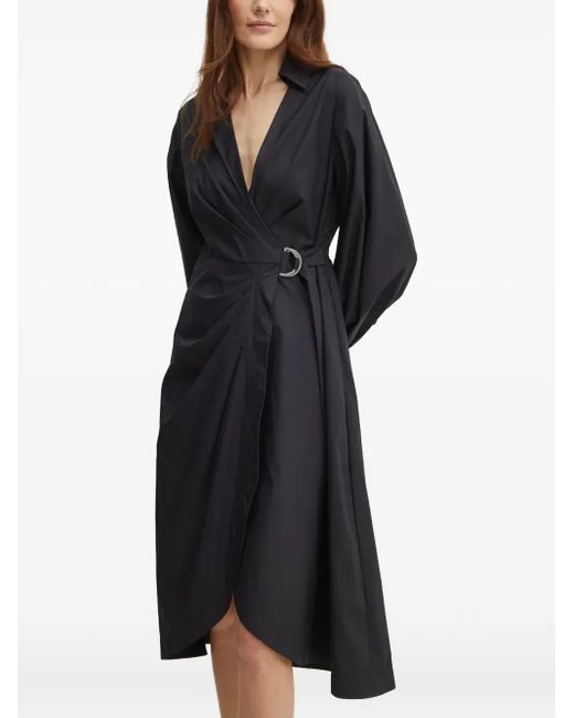 navy blue blazer dress Tahlia Deep V Pinstripes with scarf collar Size:12R Black tulle lace short max retail