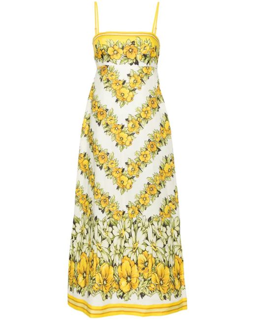 ALÉMAIS Yellow Gisela Floral-Print Midi Dress