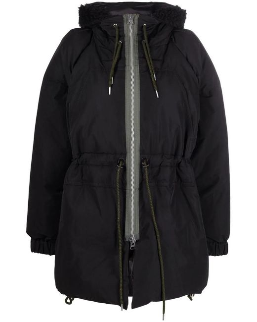 Sacai Black Drawstring Hooded Parka