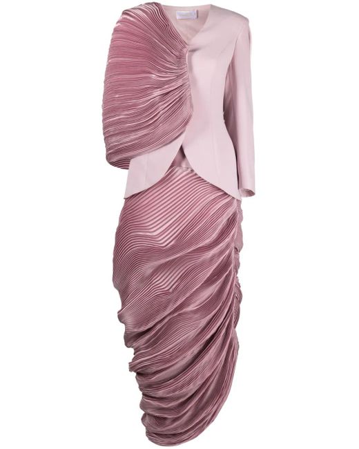 Gaby Charbachy Purple Asymmetric Blazer-Top Long Dress