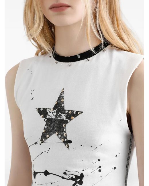 Dolce & Gabbana Gray Star-Print Studded Top
