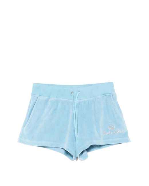 Sporty & Rich Blue X Juicy Couture Short En Velours À Logo Strassé