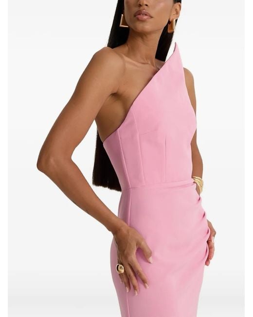 MOOS STUDIO Pink Rose Triangle One-Shoulder Maxi Dress