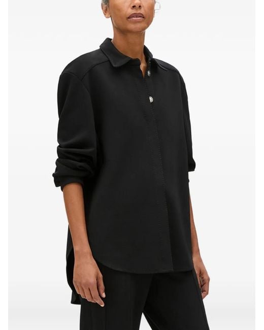 Another Tomorrow Black Curved-Hem Shirt