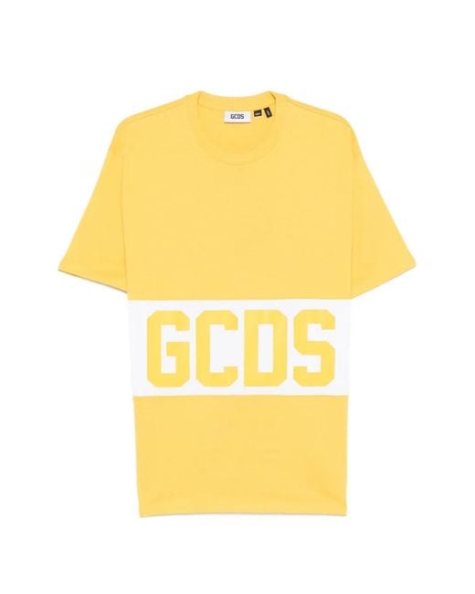 Gcds Yellow Logo Striped T-Shirt for men