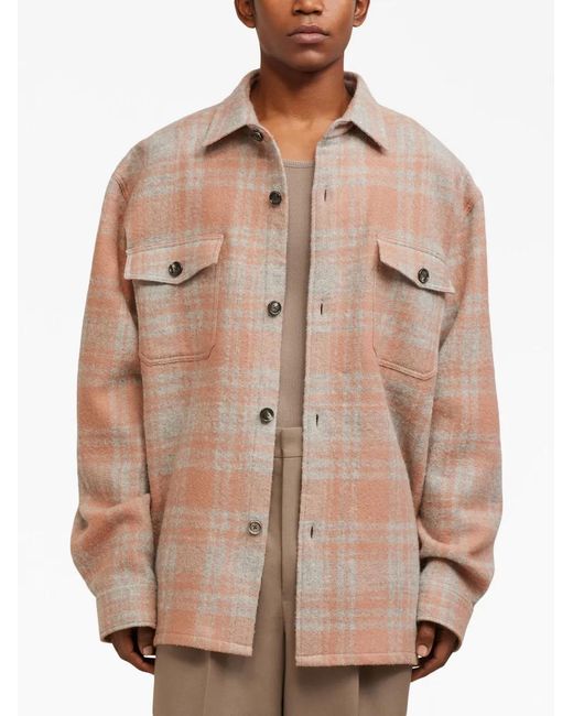 AMI Natural Maxi Checked Overshirt