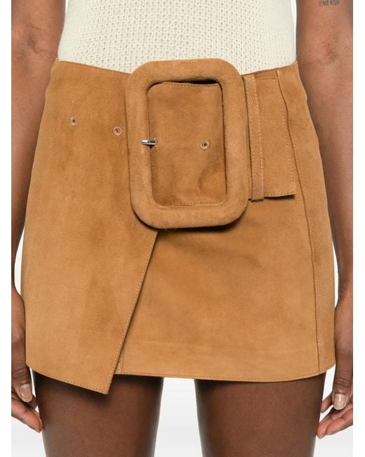 AMI Brown Buckled A-Line Mini Skirt