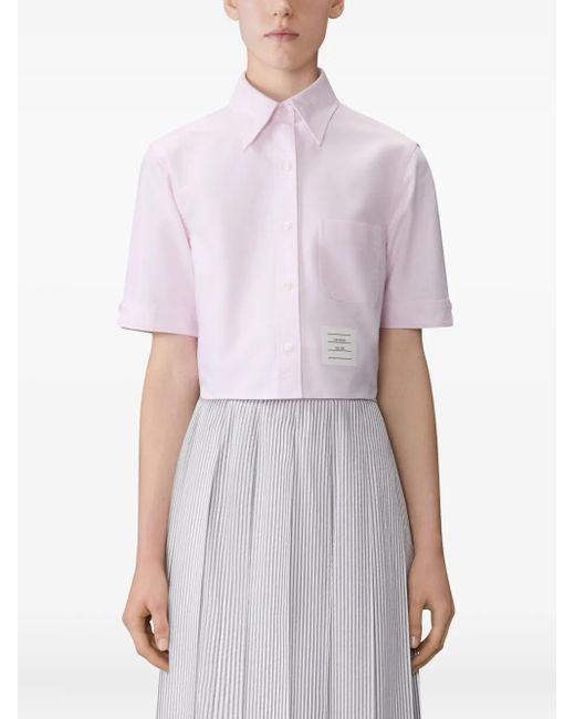 Thom Browne Pink Logo-Patch Short-Sleeve Shirt