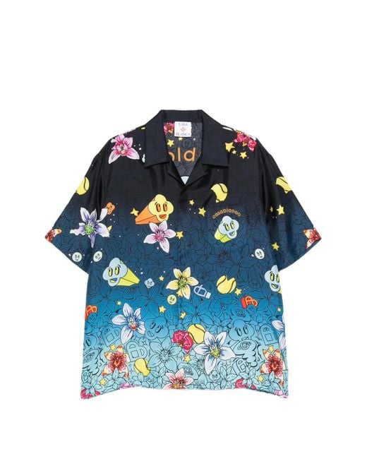Casablanca Blue Floral-Print Shirt for men