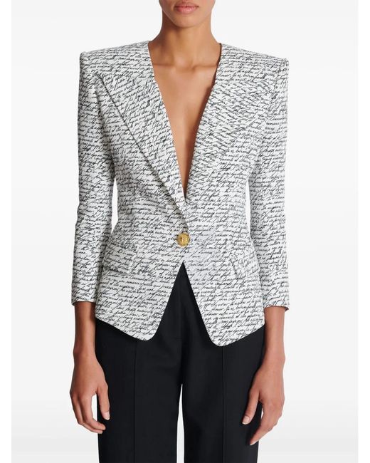 Balmain Blue Love Letter Print Tailored Mini Jacket