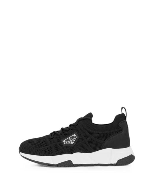 Philipp Plein Black Runner Sock Triangle Placca Sneakers