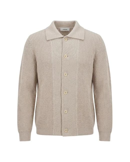 Lardini White Ribbed-Knit Button-Down Wool Cardigan for men